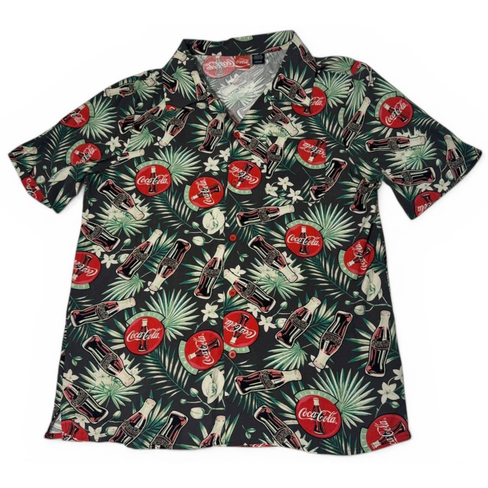 Coca Cola Hawaiian Shirt Mens Large Button Up Coke Tropical Aloha Graphic Short
